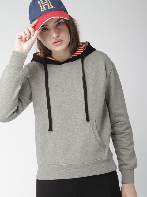 

Harvard Women Grey Solid Hooded Sweatshirt