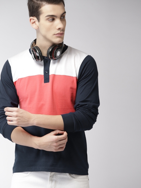 

Harvard Men Navy Blue & Red Colourblocked Henley Neck T-shirt