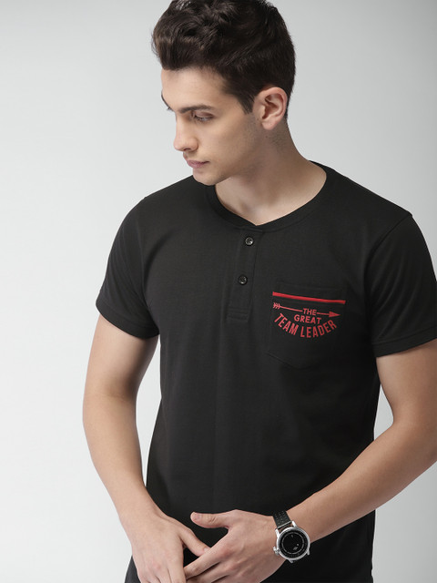

Harvard Men Black Solid Henley Neck T-shirt