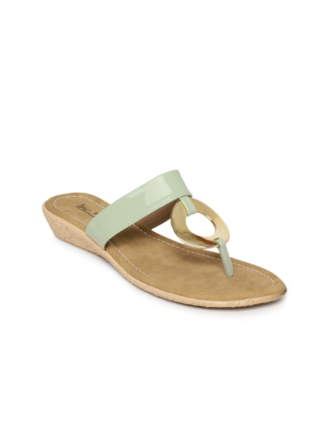 

Inc 5 Women Green Solid Synthetic Open Toe Flats
