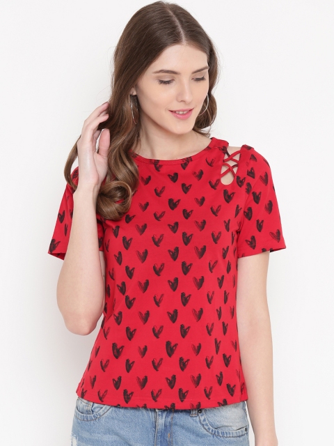 

GRITSTONES Women Red & Black Conversational Printed Top