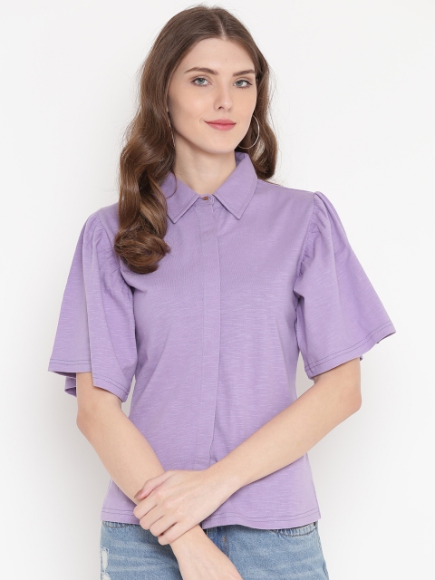 

GRITSTONES Women Purple Regular Fit Solid Casual Shirt
