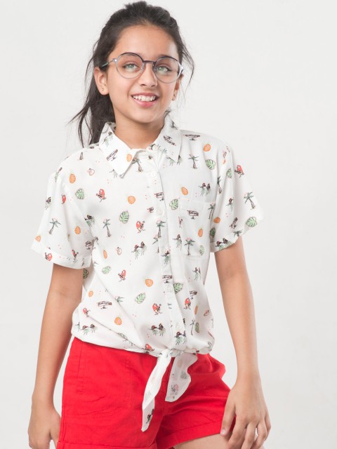 

Natilene Girls Off-White Regular Fit Printed Casual Shirt