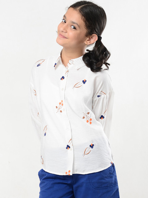 

Natilene Girls Off-White Regular Fit Solid Casual Shirt