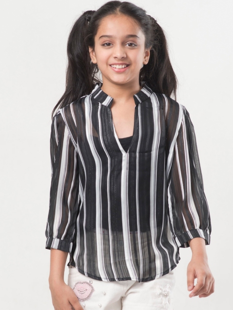 

Natilene Girls White & Black Regular Fit Striped Casual Shirt