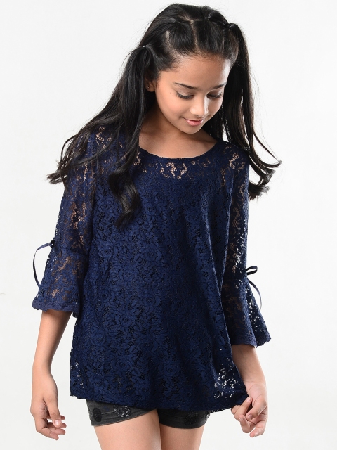 

Natilene Girls Navy Blue Self Design Top