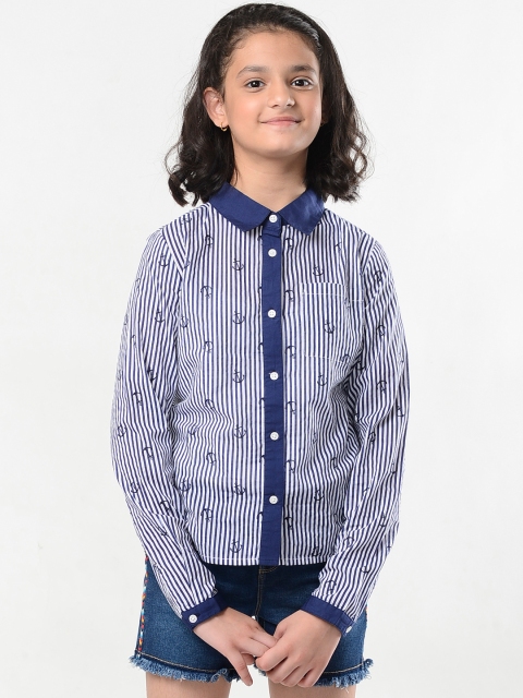 

Natilene Girls White & Blue Regular Fit Striped Casual Shirt