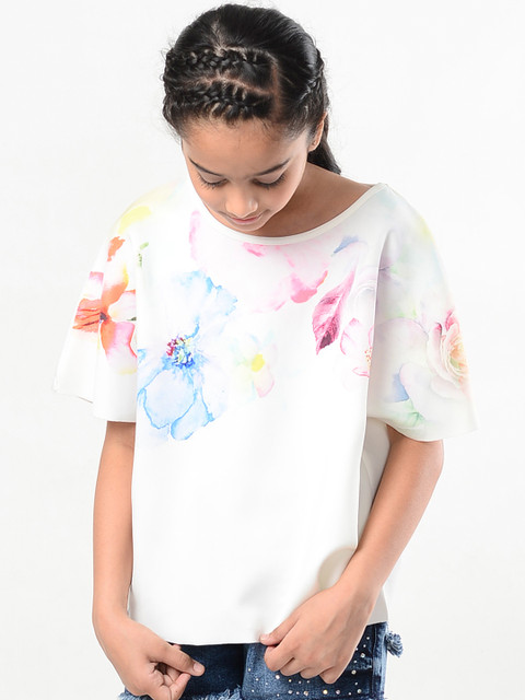 

Natilene Girls Off-White Printed Top