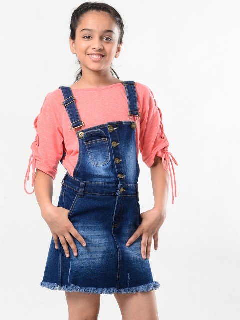 

Natilene Girls Pink & Blue Solid T-shirt with Skirt