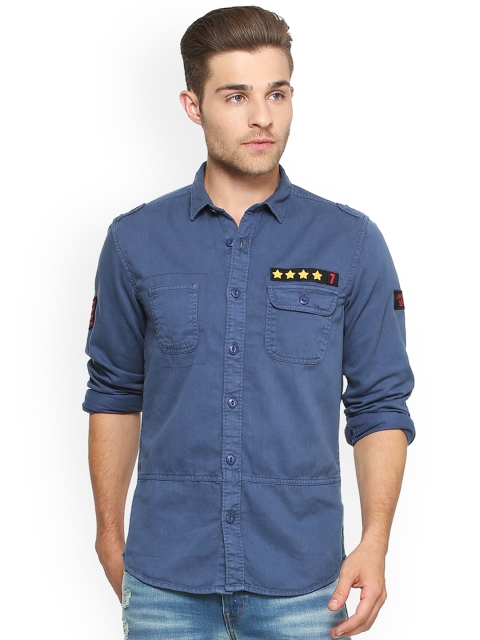

People Men Navy Blue Regular Fit Solid Casual Shirt