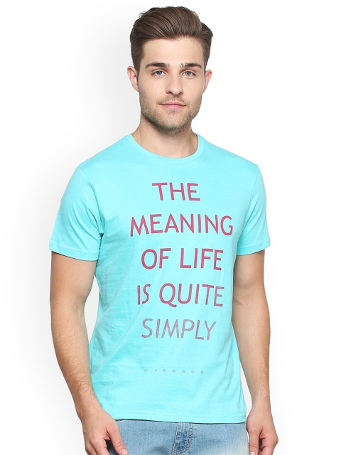 

People Men Blue Printed Round Neck T-shirt