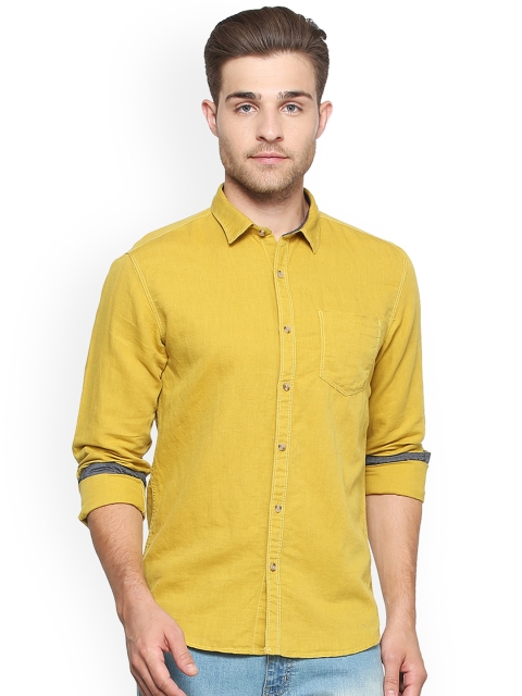

People Men Yellow Regular Fit Solid Casual Shirt
