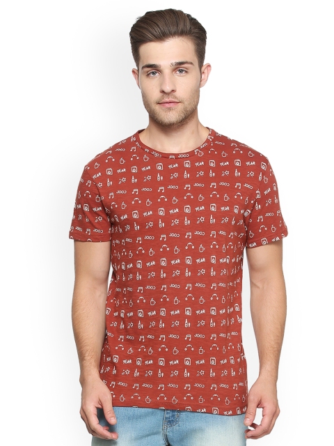

People Men Rust Orange Printed Round Neck T-shirt