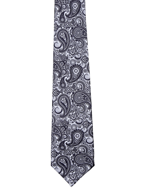 

Blacksmith Grey & White Printed Satin Broad Tie