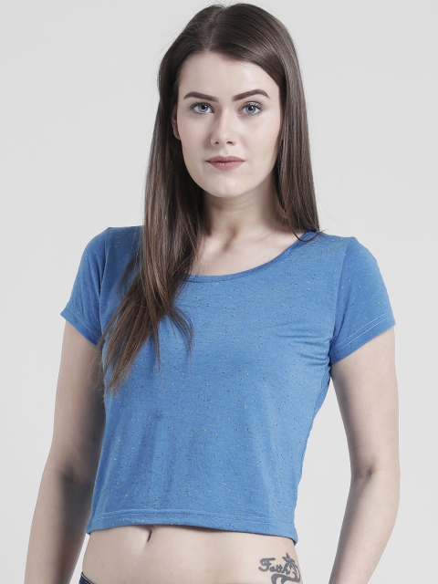 

Yaadleen Women Turquoise Blue Solid Cropped Top