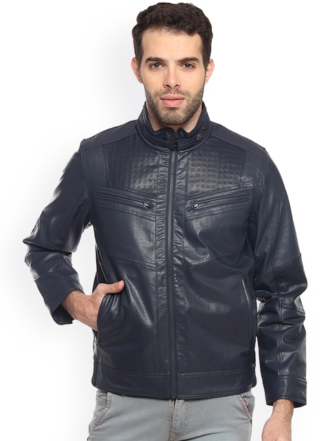 

Duke Men Navy Blue Solid Bomber