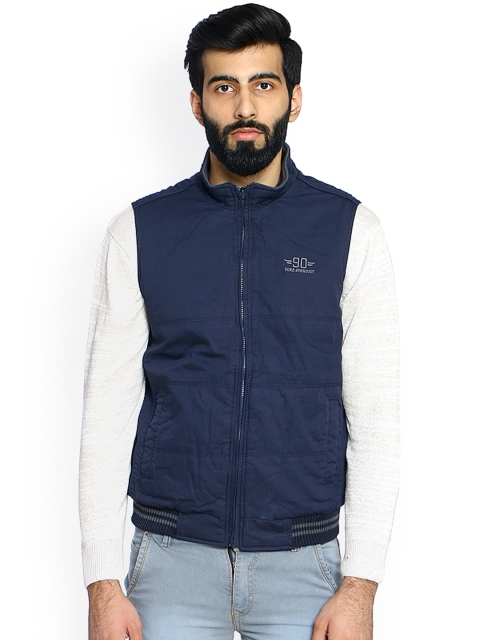 

Duke Men Navy Blue Solid Varsity Jacket