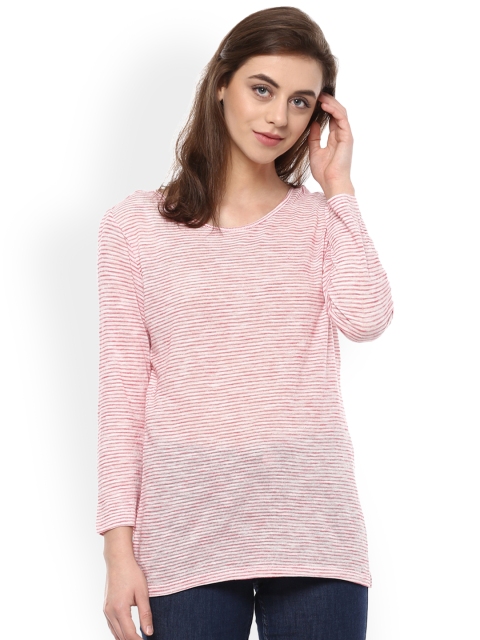 

Allen Solly Woman Women Red & Off-White Semi-Sheer Striped Top
