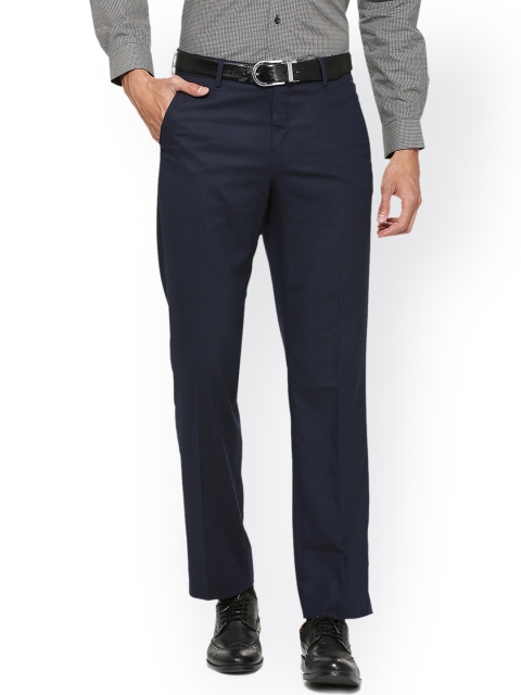 

Van Heusen Men Navy Blue Regular Fit Self Design Formal Trousers