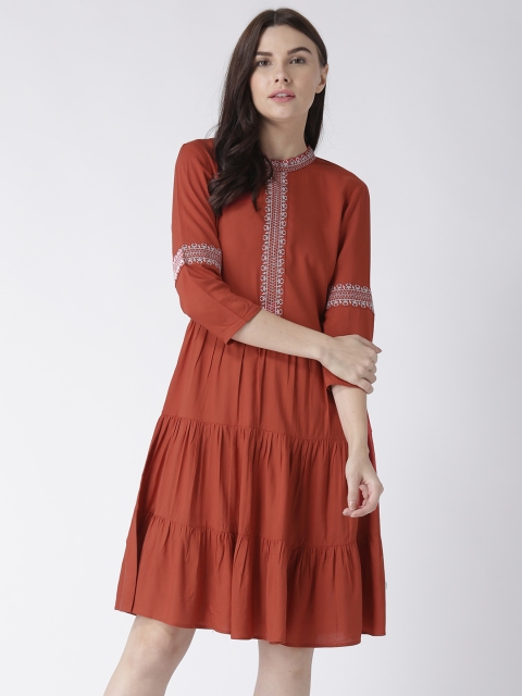 

The Vanca Women Rust Red Solid A-Line Dress