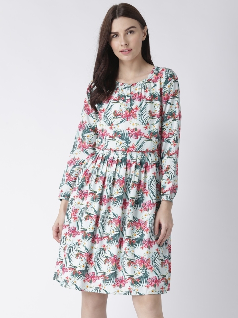 

The Vanca Women Green Printed Fit and Flare Dress
