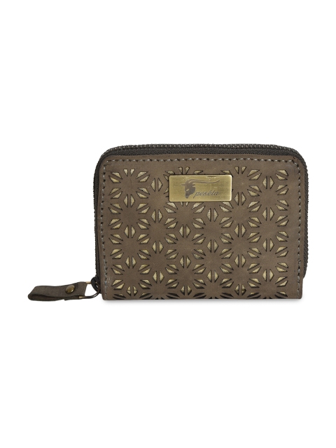 

Peseta Women Olive Green Self Design Zip Around Leather Wallet