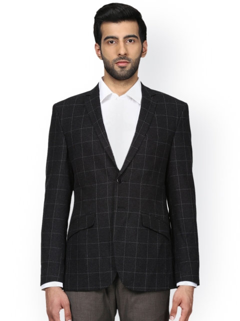 

Park Avenue Men Black & Grey Button Notche Lapel Slim Fit Blazer