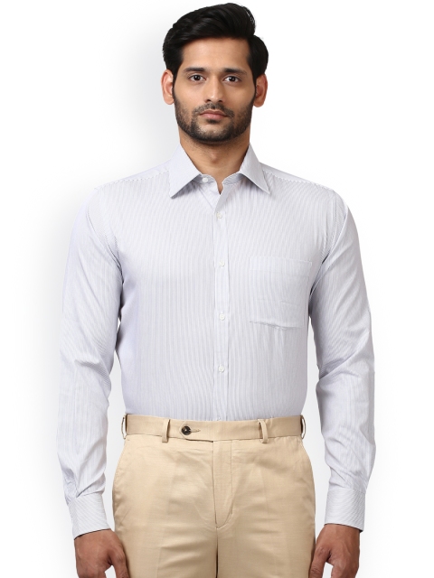 

Park Avenue Men Grey & White Slim Fit Striped Formal Shirt