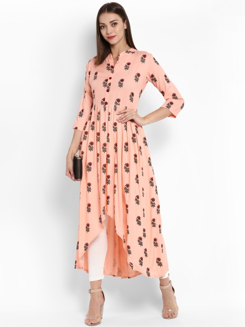 

Janasya Women Peach-Coloured Printed A-Line Kurta