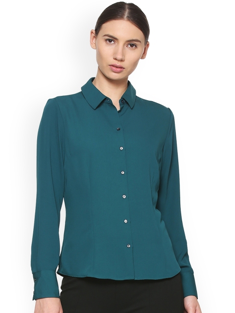 

Allen Solly Woman Women Teal Blue Solid Shirt Style Top