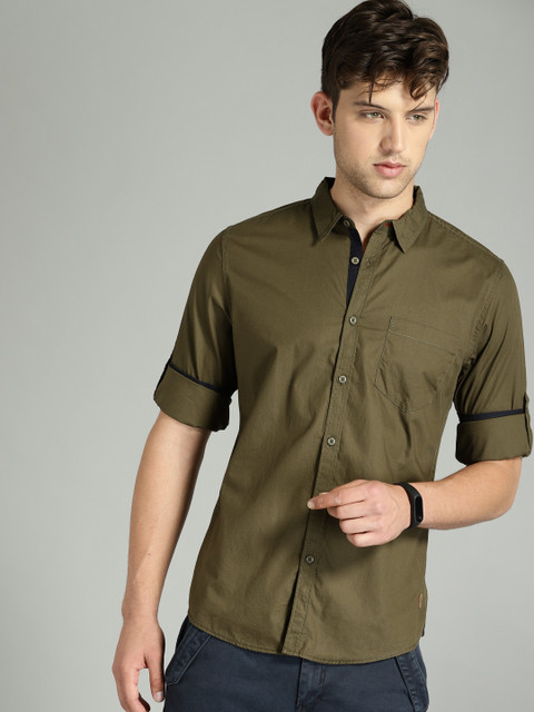 

Roadster Men Olive Green Regular Fit Solid Casual Shirt