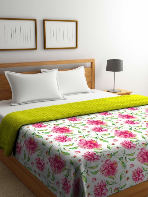 

STELLAR HOME White & Pink Floral AC Room 120 GSM Double Bed Reversible Comforter