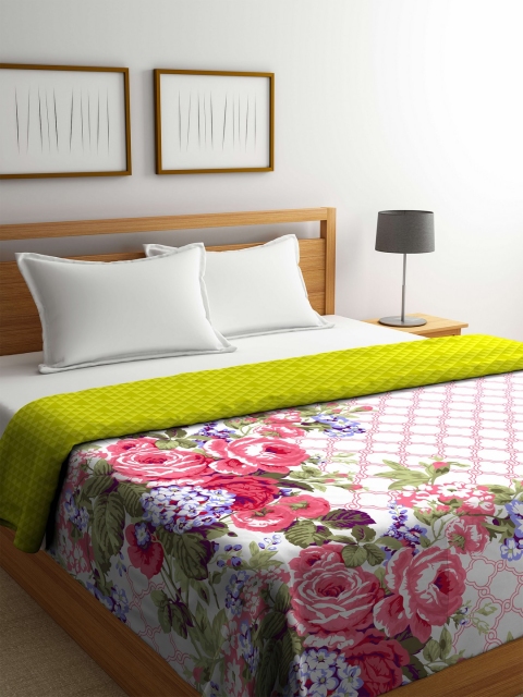 

STELLAR HOME White & Pink Floral AC Room 120 GSM Double Bed Reversible Comforter