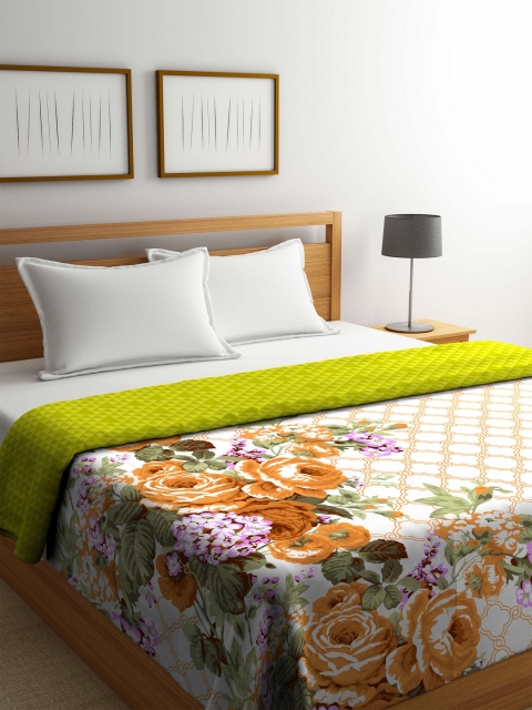 

STELLAR HOME White & Yellow Floral AC Room 120 GSM Double Bed Reversible Comforter