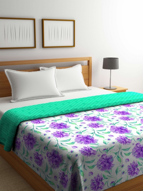 

STELLAR HOME White & Purple Floral AC Room 120 GSM Double Bed Reversible Comforter