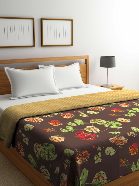 

STELLAR HOME Brown & Green Floral AC Room 120 GSM Double Bed Reversible Comforter
