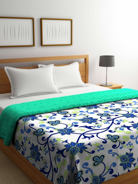 

STELLAR HOME White & Blue Floral AC Room 120 GSM Double Bed Reversible Comforter