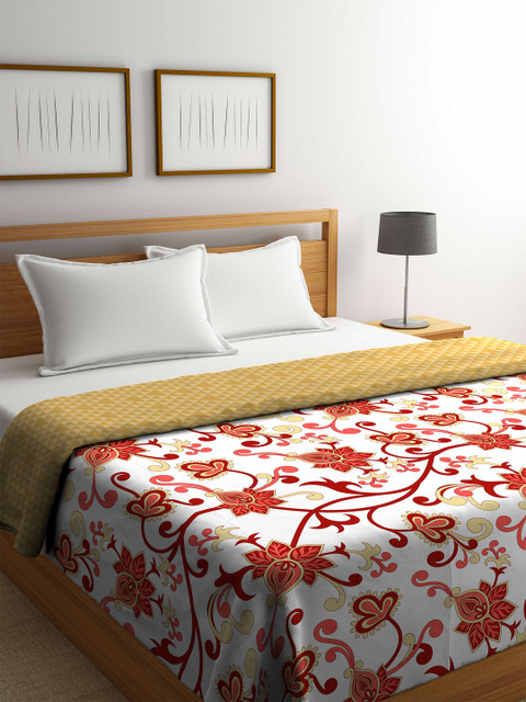 

STELLAR HOME White & Red Floral AC Room 120 GSM Double Bed Reversible Comforter