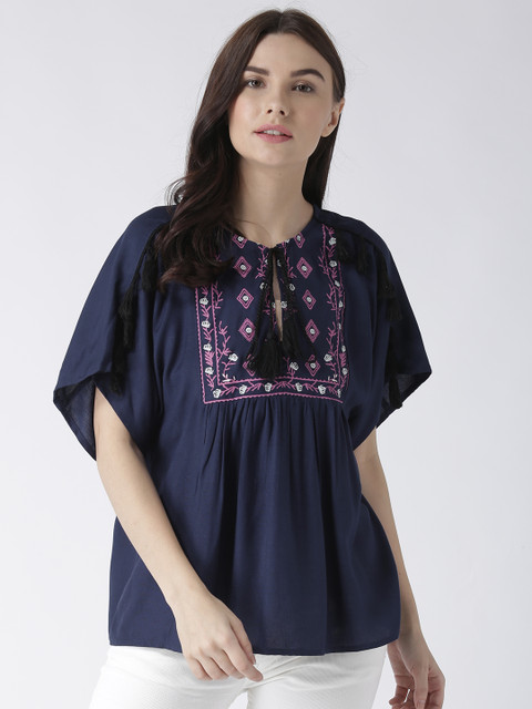 

MsFQ Women Navy Blue Solid Top