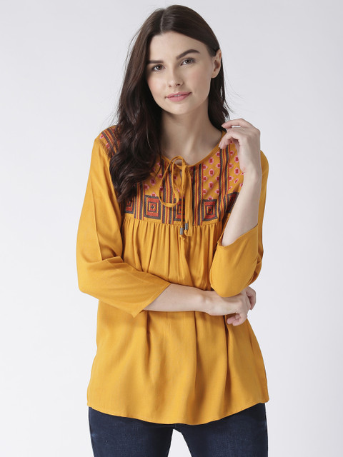 

MsFQ Women Mustard Yellow Printed Top