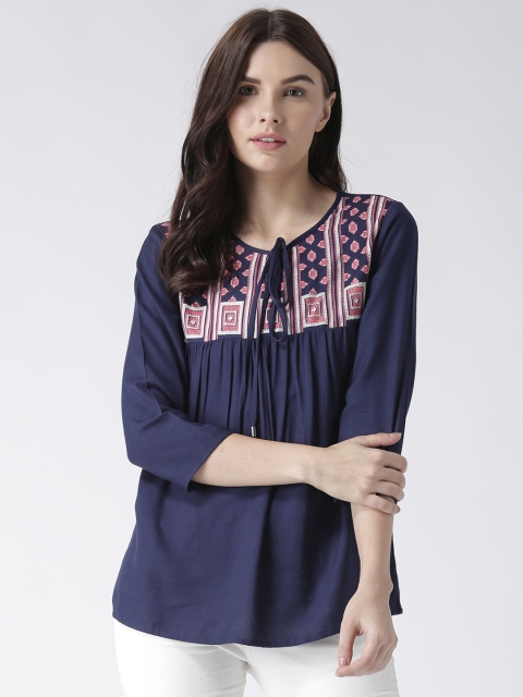 

MsFQ Women Navy Printed Top, Navy blue