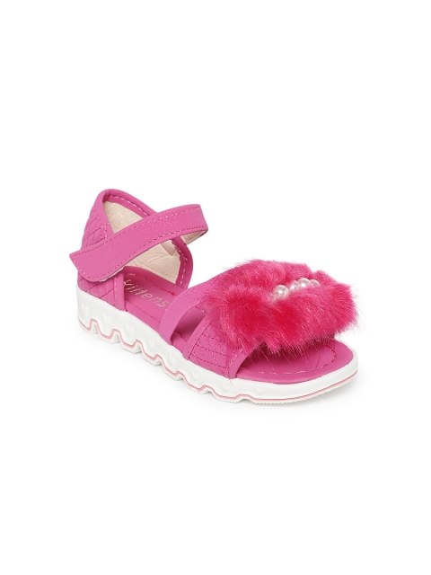 

Kittens Girls Pink Solid Faux Fur Embellished Open Toe Flats