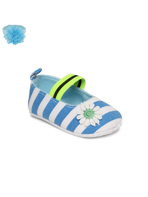 

Kittens Girls Blue Striped Canvas Ballerinas With Hairband