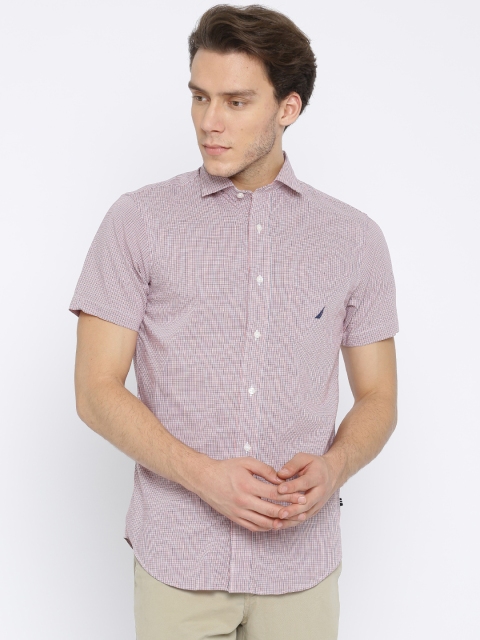 

Nautica Men Red & Navy Slim Fit Checked Casual Shirt