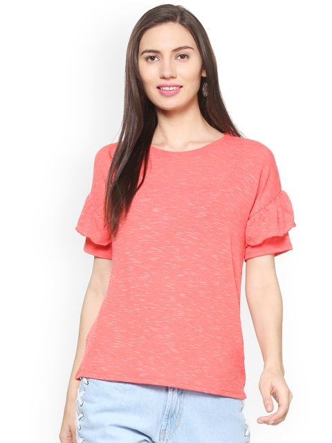 

People Women Coral Red Solid Top
