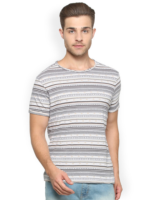 

Solly Jeans Co. Men Grey Striped Round Neck T-shirt