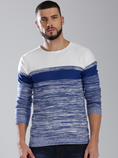 

Kappa Men Blue & White Self-Design Pullover