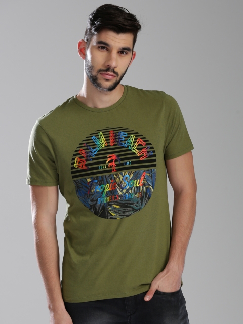 

Bossini Men Olive Green Printed Round Neck T-shirt