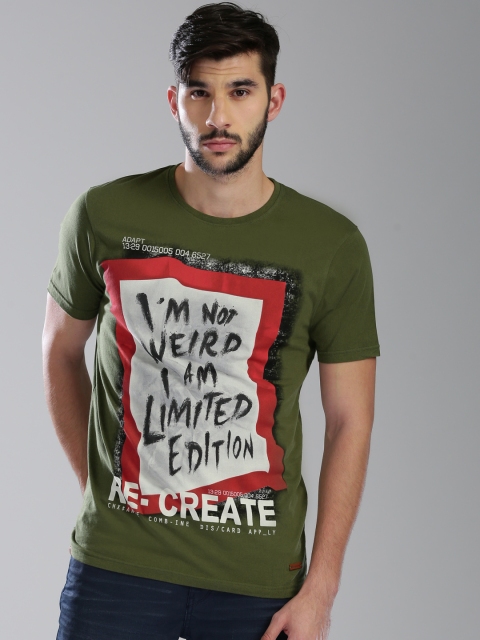 

Bossini Men Olive Green Printed T-shirt