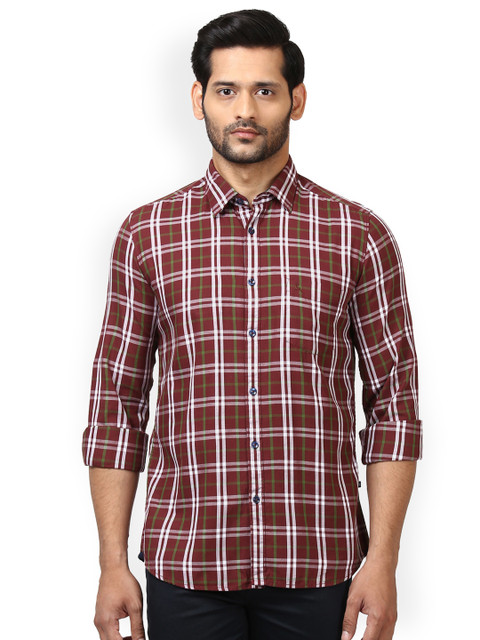

Parx Men Maroon & White Slim Fit Checked Casual Shirt